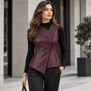 Women's Fashion & Designer Leather <b>Vests</b> | <b>Grey</b> Black Burgundy Brown Cognac | OEM ODM Manufacturer | Premium Design Quality | - Product Image 6