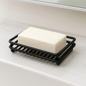 Porte-savon rectangulaire en métal noir, support pour éponge, organisateur de comptoir de salle de bain, plateau à savon moderne - Product Image 4