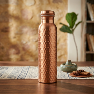 Botella de Agua Hecha a Mano de Cobre Puro con Textura Martillada, Ecológica, Reutilizable, para Fitness, con Logotipo Personalizado Disponible - Product Image 1