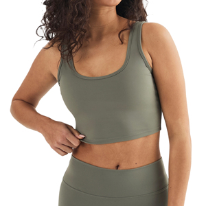 Sujetador deportivo sencillo color verde azulado con diseño de espalda cruzada, logo frontal, tela transpirable y soporte alto para entrenamiento y actividades de mujer. - Product Image 4