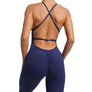 Mono de yoga de una pieza para chicas altas, con efecto fruncido en los glúteos, pantalones acampanados, ropa deportiva con logo personalizado - Product Image 2