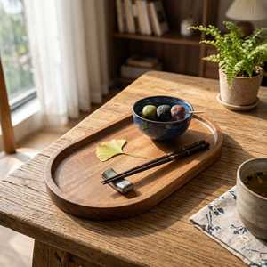 Oval Wood Luxury Tea Serving Tray Coaster Polished Tabletop Plate for Tea Drinks Snacks Party Home Restaurant - Product Image 2