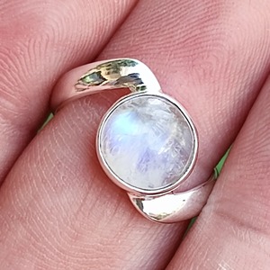Rainbow Moonstone <b>Ring</b> 925 Sterling <b>Silver</b> Handmade <b>Statement</b> Promise <b>Ring</b> for Women Boho Round June Birthstone Jewelry - Product Image 5