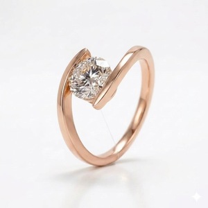 Anillo de Compromiso y Matrimonio de Oro de 18K con Diamante Cultivado en Laboratorio, Corte Redondo, Color E, Claridad VS1, 3CT, 9mm, Solitario, Engaste de Tensión, para Mujer - Product Image 1