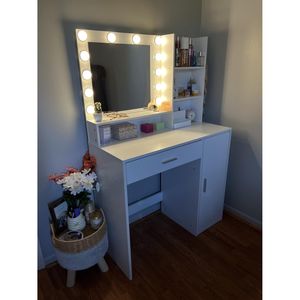 Specchio da Trucco con Luce a Tre Livelli, 3 Modalità di Illuminazione, Luminosità Regolabile, Grande Cassetto, Scrivania Vanity con Tre Livelli di Stoccaggio - Product Image 4