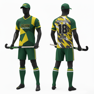 Uniforme de Hockey sobre Césped para Hombre, Tela de Poliéster Transpirable de 180 GSM, Diseño de Paneles Geométricos Azul Cielo y Morado, Kit de Equipo Personalizado por Sublimación - Product Image 5