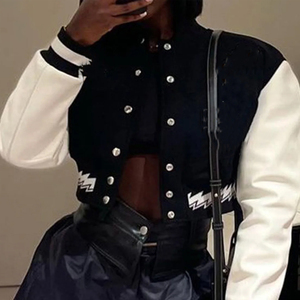 Chaqueta Cortavientos Varsity para Mujer, Ligera, con Parches de Letras, Chaqueta Bomber de Béisbol, Chaqueta Varsity Corta Informal - Product Image 3