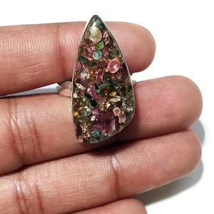Natural Copper Multi Tourmaline Gemstone Ring, <b>Solid</b> 925 Sterling <b>Silver</b> Adjustable Statement Ring, Handmade Jewelry, Boho Ring - Product Image 2