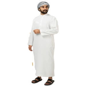<b>Men's</b> Long Sleeve <b>Thobe</b> Cotton Loose Fit Floor Length Round Neck Solid Color Casual Daily Wear Middle East Style Breathable Robe - Product Image 4