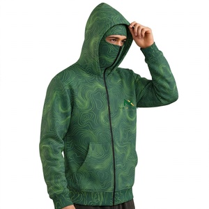 Sudadera con capucha y cremallera topográfica unisex NEXTEX, color verde, con máscara facial estilo ninja. - Product Image 3