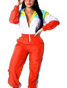 Women's <b>Polyester</b> Zip up Cropped Reflective Windproof Nylon Jacket and Track Pants <b>Jogger</b> Sets Nylon Tracksuit - Product Image 3
