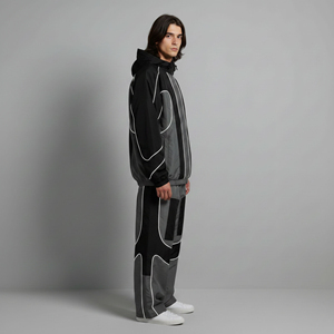 Survêtement Homme Personnalisé Hiver Streetwear Coupe-Vent à Capuche Logo Sérigraphié Bicolore Écologique Coupe Classique Vente en Gros - Product Image 2