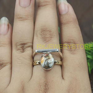 Natural Oyster Turquoise Gemstone <b>Ring</b> Handmade 925 Sterling Silver & Brass Boho <b>Statement</b> <b>Ring</b> Artisan Jewelry Gift for Her him - Product Image 4