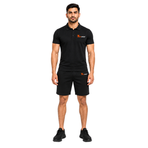 Tiierwear <b>Men's</b> <b>Black</b> <b>Polo</b> <b>Shirt</b> & Shorts Set Solid Color Breathable Knitted Fabric Summer Casual Wear Front Logo - Product Image 1