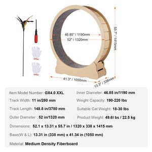 Rueda de Ejercicio para Gatos de Madera Grande de 52 Pulgadas, Rueda de Ejercicio Desmontable con Alfombra para Gatos de Interior - Product Image 4