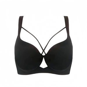 Women's Black Seamless Wire-Free Push-Up <b>Bra</b> 3/4 Cup U-Back Convertible Straps Breathable Rhinestone Spandex/Nylon Knitted - Product Image 1