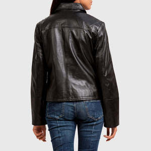 Black <b>Genuine</b> <b>Leather</b> Moto Slim Fit Stand Collar Zipper Closure Solid Color Winter Style <b>Men</b> Front Quick Dry Breathable <b>Jacket</b> - Product Image 4