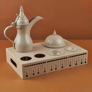 Middle Eastern Style Metal Dallah Tea <b>Pot</b> <b>Set</b> With Tray And Lid For Tea Serving - Product Image 1