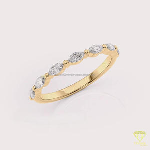 Anillo de Boda de Moissanita con Corte Marquesa, Oro Rosa, Media Eternidad, Apilable, Anillo de Aniversario Minimalista para Mujer - Product Image 2