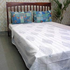 Indian Handmade Cotton Kantha <b>Throw</b> Twin Size 150x220 cm Hand Block Printed Hand Embroidered Quilt Bedspread Home Decor Supplier - Product Image 4