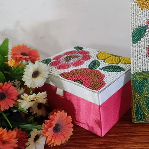Beautiful Handmade Hand Embroidery Rectangle Jewelry <b>Box</b> with Florals Pattern and Embossed Finish - Product Image 2