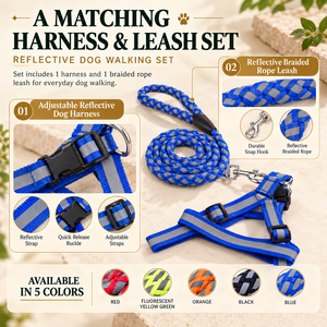 Reflective <b>Dog</b> <b>Harness</b> and Braided Rope Leash Set Adjustable Polyester Webbing 120cm <b>Dog</b> Walking Set Wholesale Copy Title - Product Image 2