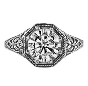 Bague de Fiançailles et de Mariage de Luxe Vintage Antique en Argent Sterling 925 Plaqué Or, Sertie de Moissanite Certifiée 8MM - Product Image 1