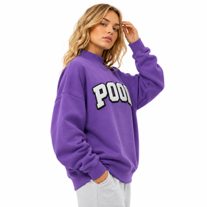 Sudadera Morada Personalizada para Mujer, Cuello Alto, Oversize, de Felpa, Bordada con Chenilla, Ajuste Holgado, OEM ODM, con Letras Griegas - Product Image 2