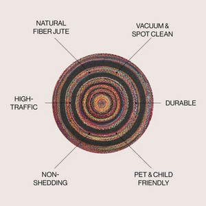 Tapis rond bohème en jute tressé, motif abstrait multicolore, fait main, à poils plats, pour la décoration du salon - Product Image 6
