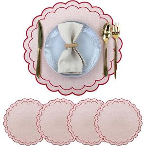 Set di 4 tovagliette in lino e cotone con ricamo floreale a festoni, 38 cm, tessuto con trama in lino naturale, lavabili in lavatrice - Product Image 4