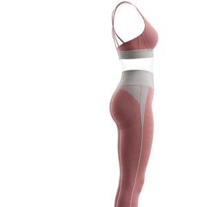 Women's Pink Yoga Set Racerback Sports Bra High Waist Full Length <b>Leggings</b> <b>Seamless</b> Spandex Nylon Breathable - Product Image 3