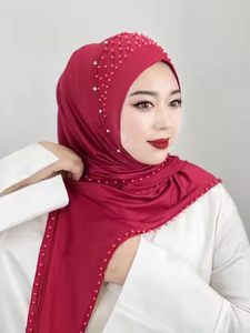 ฮิญาบผ้าซาตินสีน้ำตาลประดับด้วยคริสตัลสำหรับผู้หญิงสวมใส่ในชีวิตประจำวัน - Product Image 5