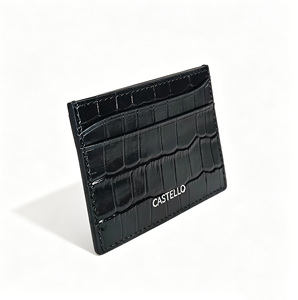 [New Released] Castello Cowhide Croco Embossed Leather Slim Card Case Holder <b>Wallet</b> Open Polyester Black - Product Image 2