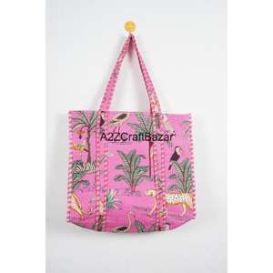 Sac fourre-tout de plage matelassé en coton rayé fait main à longues poignées pour femme, écologique, style bohème indien, pour le shopping, les expositions et les fêtes - Product Image 1