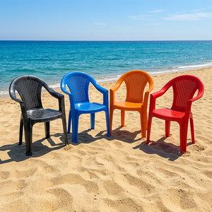 Beige <b>Plastic</b> Injection-Moulded Garden <b>Chair</b> Armrests Durable Outdoor Furniture Contemporary Design Tapered Legs Embossed GL7030 - Product Image 4