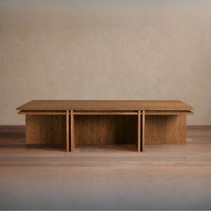 Premium Solid Teak Coffee <b>Table</b> Rectangular Living Room Center <b>Table</b> Low Profile <b>Nesting</b> Coffee <b>Table</b> with Panel Base - Product Image 6
