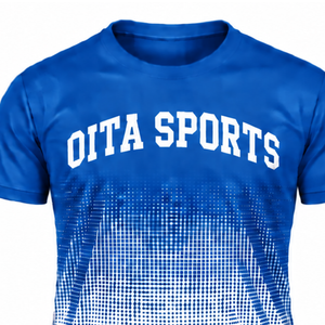 Royal Blue and <b>White</b> Gradient Sublimation T <b>Shirt</b> <b>Men</b> <b>Short</b> <b>Sleeve</b> Crew Neck Custom Printed Sports Training Performance Athletic - Product Image 3