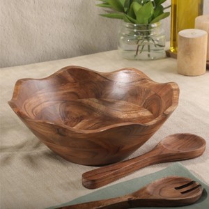 Ensemble de saladiers en bois d'acacia de haute qualité, design moderne, bols de service pour cuisine et salle à manger, faits à la main au Vietnam, personnalisables, pour fêtes et événements. - Product Image 2