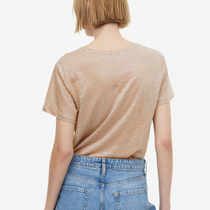Camiseta de verano de manga corta 100% algodón con logo personalizado impreso, camiseta lisa para mujer, camiseta informal de verano para mujer, más vendida. - Product Image 4