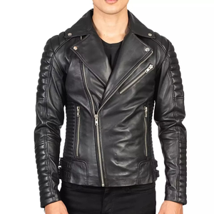 Custom Mens Ribbed <b>Biker</b> Leather <b>Jacket</b> Slim Fit Asymmetrical Zip Genuine Lambskin Motorcycle <b>Jacket</b> OEM - Product Image 1