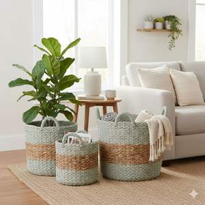 Ensemble de 3 paniers HORZ en écorce de bananier, artisanat - Product Image 5