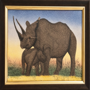 African Wildlife Mother & Baby Rhino Wooden <b>Frame</b> Wall Art Painting High-detail Textured Animal <b>Canvas</b> Print <b>For</b> Home Decor - Product Image 1