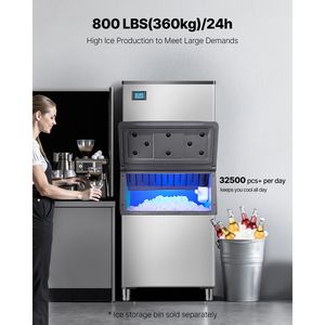 Macchina per il Ghiaccio Commerciale in Acciaio Inox da 26 Pollici, 800 Libbre/24h, Capacità di Stoccaggio 60kg, Autopulente, con Programmazione - Product Image 3