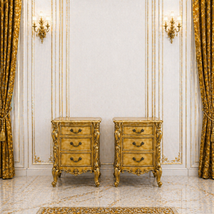 Ultra-Luxury Hand-Carved Gold Finish Teak Wood Palace Bedroom Set Antique Finish Bed Side <b>Tables</b> Customizable Size Hot Selling - Product Image 4