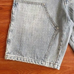 Short en jean droit taille haute décontracté, coupe oversize, avec lettres brodées vintage et surpiqûres, de haute qualité, Too Much COUPH Syrup - Product Image 5