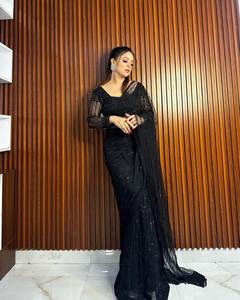 Gaun Lehenga Saree Vichitra Tibby Heavy Net Siap Pakai, Pakaian Tradisional untuk Pernikahan, Diwali, Musim Semi, Musim Dingin, Musim Panas, Pesta, Etnik, Glamor. - Product Image 2