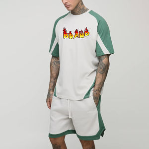 Conjunto deportivo de 2 piezas para hombre, 100% algodón grueso, con logo impreso personalizado, estilo streetwear, en contraste. - Product Image 1