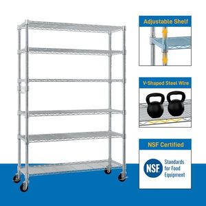 Scaffalatura in Acciaio a 6 Ripiani Regolabile Certificata NSF con Ruote - Facile Smontaggio e Montaggio - Product Image 6