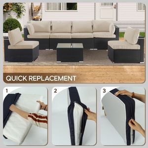 Set di 14 Copricuscini per Mobili da Esterno, 7 Pezzi (6 Posti) per Divano Sezionale in Vimini e Rattan, Include Coprisedile e Coprischienale - Product Image 4