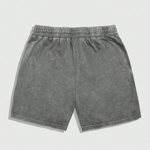 Pantalones Cortos de Algodón Lavado Gris para Hombre, Cintura Media, Cordón Ajustable, Corte Holgado Informal, Transpirables, Color Sólido, Estilo Deportivo - Product Image 1